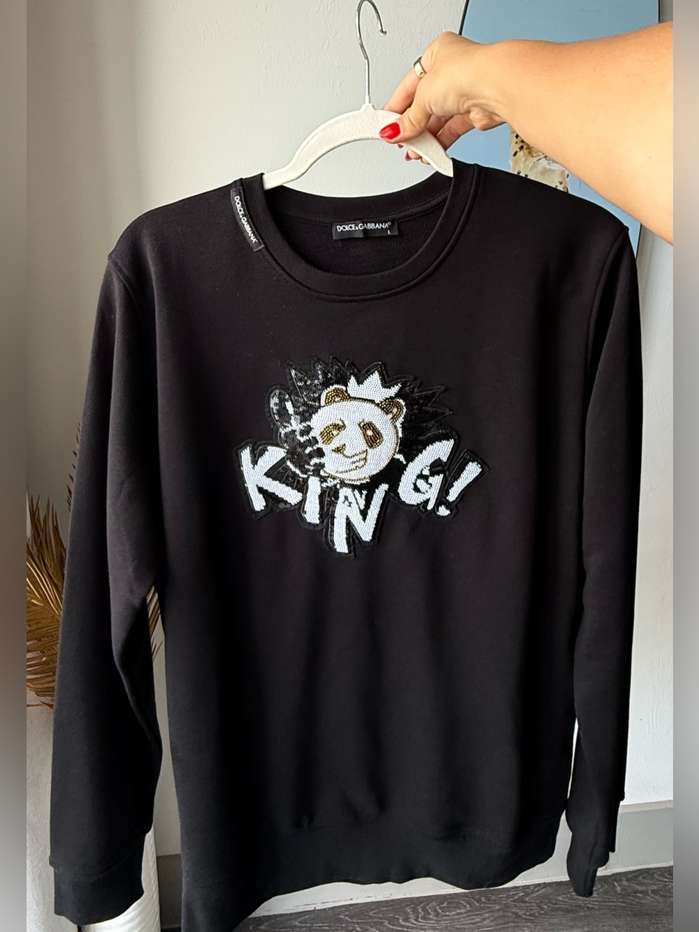 DOLCE & GABANA Men’s Crewneck Sequins Panda Cotton Sweatshirt